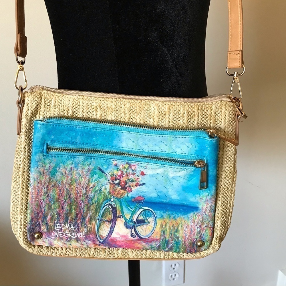 Leoma Lovegrove woven shoulder bag crossbody purse bike flower ocean